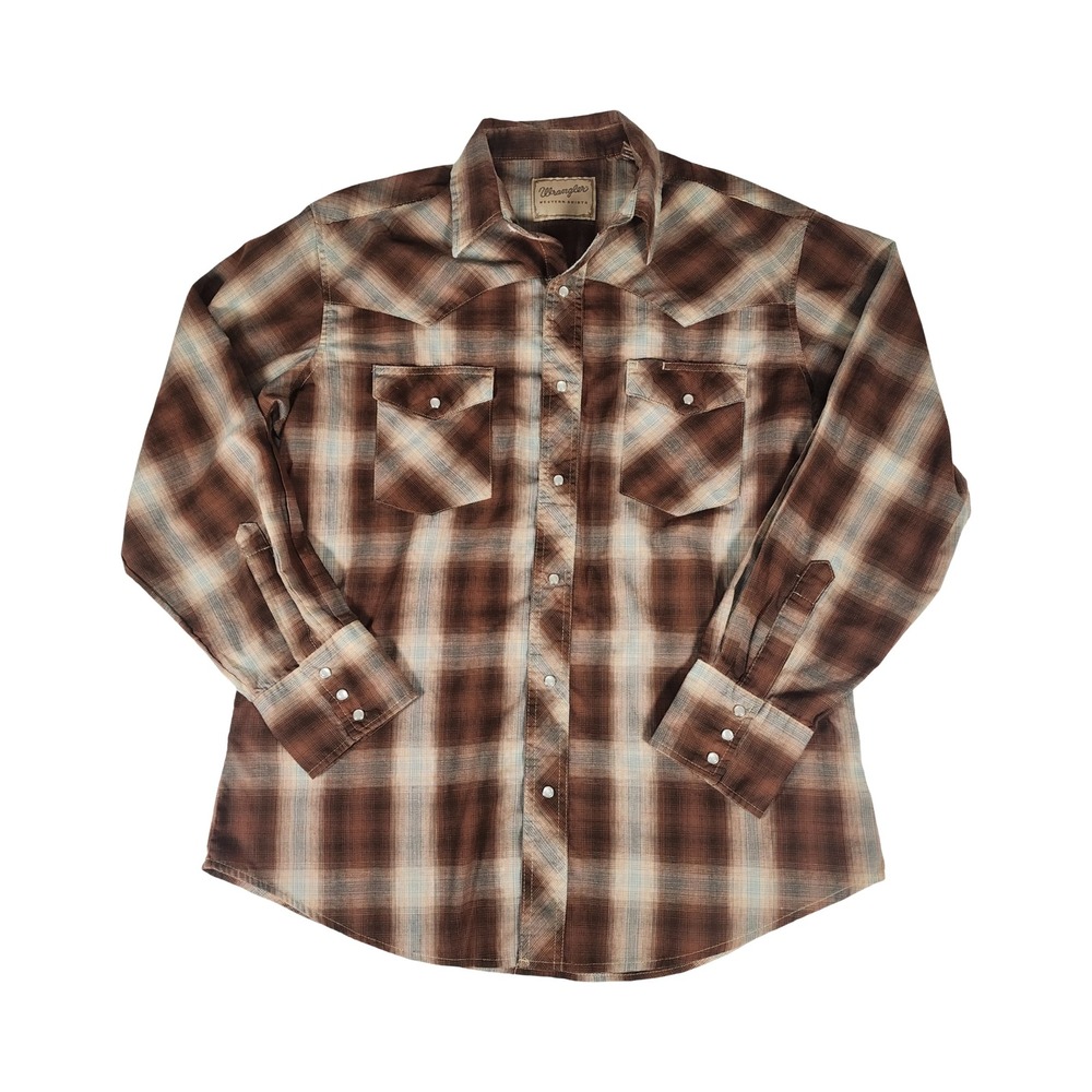 Wrangler Brown and Cream Plaid Button-Down Shirt Vintage